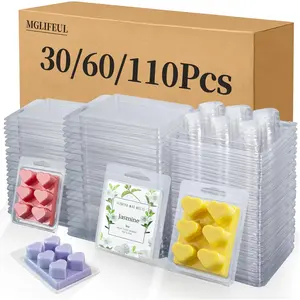 Wax Melt Container Clamshell Packaging Mold Box Stand for Clear Empty Wax Candle Melt Tart Packaging Cube Container Clamshell Mold Holder Organizer Tray Empty Shape Bulk wth Lids