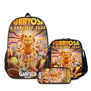Garfield-3PCS Backpacks for Girls Set, Cute School Backpack for Girls Boys with Lunch Box and Pencil Case, Aesthetic Bookbag for Teens, Lightweight Classic Backpack for Travel, Work, Picnic A-0723