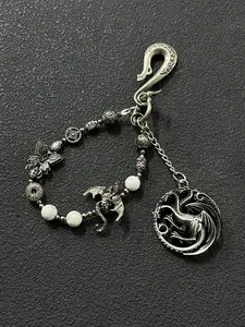 Vintage Dragon Pattern Bead Keychain Chain Pendant Punk Waistwear Accessory Street Style Creative Gift