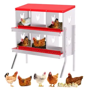 Nesting Boxes for Chickens,6 Holes Chicken Laying Box Lid Cover Easy Egg Collection,Mental Nesting Box with Bracket Legs for Poultry Coop,Farm,Red