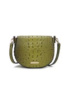 Crocodile Embossed Saddle Crossbody Bag, Women's PU Leather Shoulder Purse with Adjustable Strap