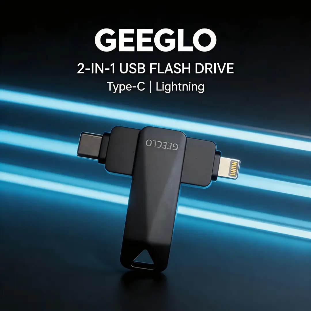 GEECLO 1TB Lightning Flash Drive for iPhone, Local & Private Storage for Photos/Videos Backup, Compatible with iPad, Android, Computer, Tablets, USB-C, Class 10, Plug-and-Play, No App Required, Portable Dark Gray