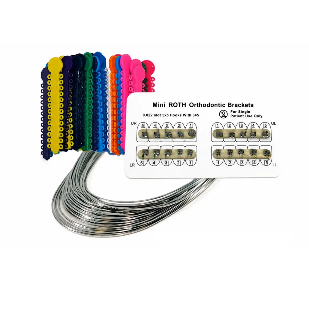 BRACES ELASTICS  Made in United States Made Mini ROTH Orthodontic Brackets Kit x 1 - 1008 pcs Ligature Ties & 10 pcs NiTi Superelastic Arch Wire - United States Made - Oral Care