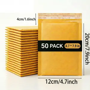 50/100 Pack 4.7x7.9 Inch Kraft Bubble Mailers, Tear-Resistant, Thick Bubble, Waterproof, Self-Sealing, Tamper-Evident, Lightweight