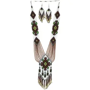 Long Beaded Necklace - Boho   Seed Bead Tassel Necklace, Bohemian Large Statement Beaded Necklace for Women