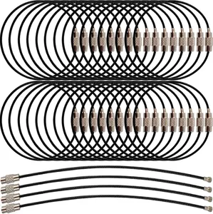 50PCS Black Stainless Steel Wire Keychains Cable, Key Rings, Heavy Duty Luggage Tags Loops Tag Keepers 1.5mm Twist Barrel (Cable Length: 5.9 inches)Gift.
