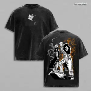 Menswear Casual Streetwear Short-Sleeve Top - The 7 Deadly Sins Escanor vs Estarossa Double Graphic Vintage Washed Unisex Oversize Heavyweight Cotton T-Shirt, Gift for Anime Fans