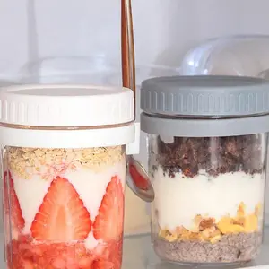 Two-Piece Overnight Oats Glass Cup Set with Lid and Spoon, Mason Jar Sealed Design, Leakproof Container Airtight Food Storage, Meal Prep Containers, Perfect for Breakfast Salad Yogurt, Portable Picnic Camping