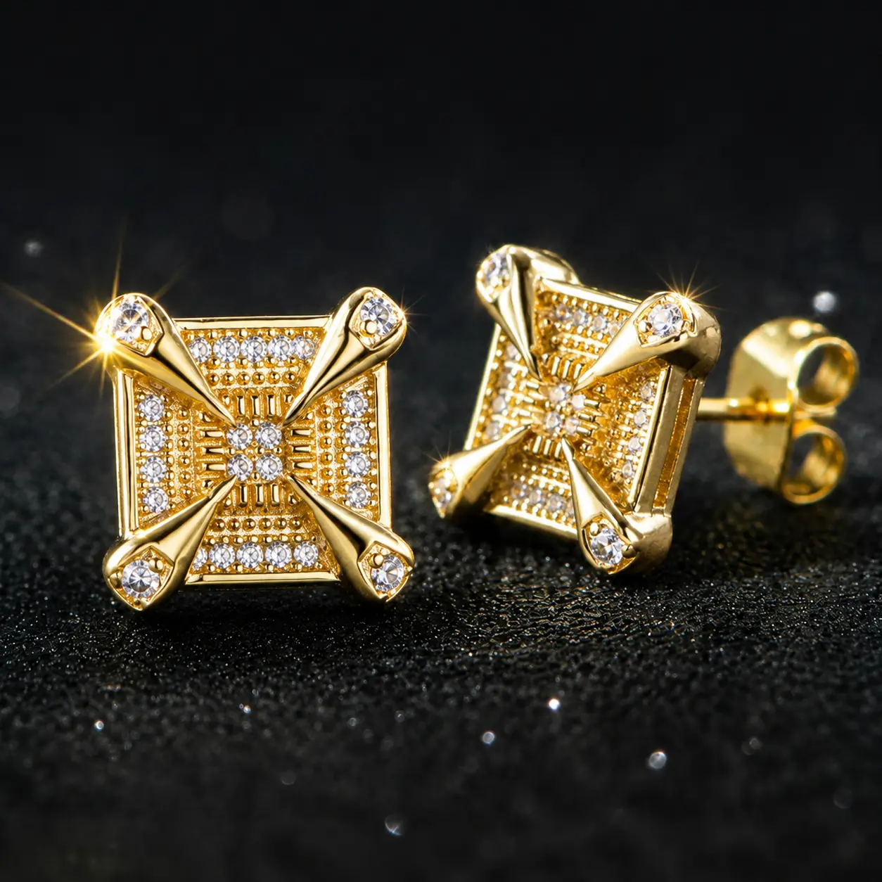 14K Gold Plated Square Stud Earring For Men and Women Hypoallergenic Hip Hop Iced Out Cubic Zirconia Earring  Jewelry Gift for Daily Wear Party Fashion Accessories