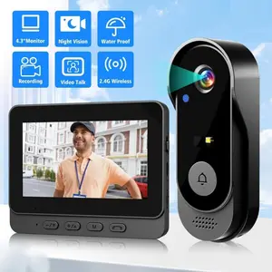 Wireless Video Doorbell with 4.3 Inch Color Screen, Night Vision, Waterproof Design, Long Battery Life, Supports Video Call & Two-Way Audio, Wireless Smart Doorbell
