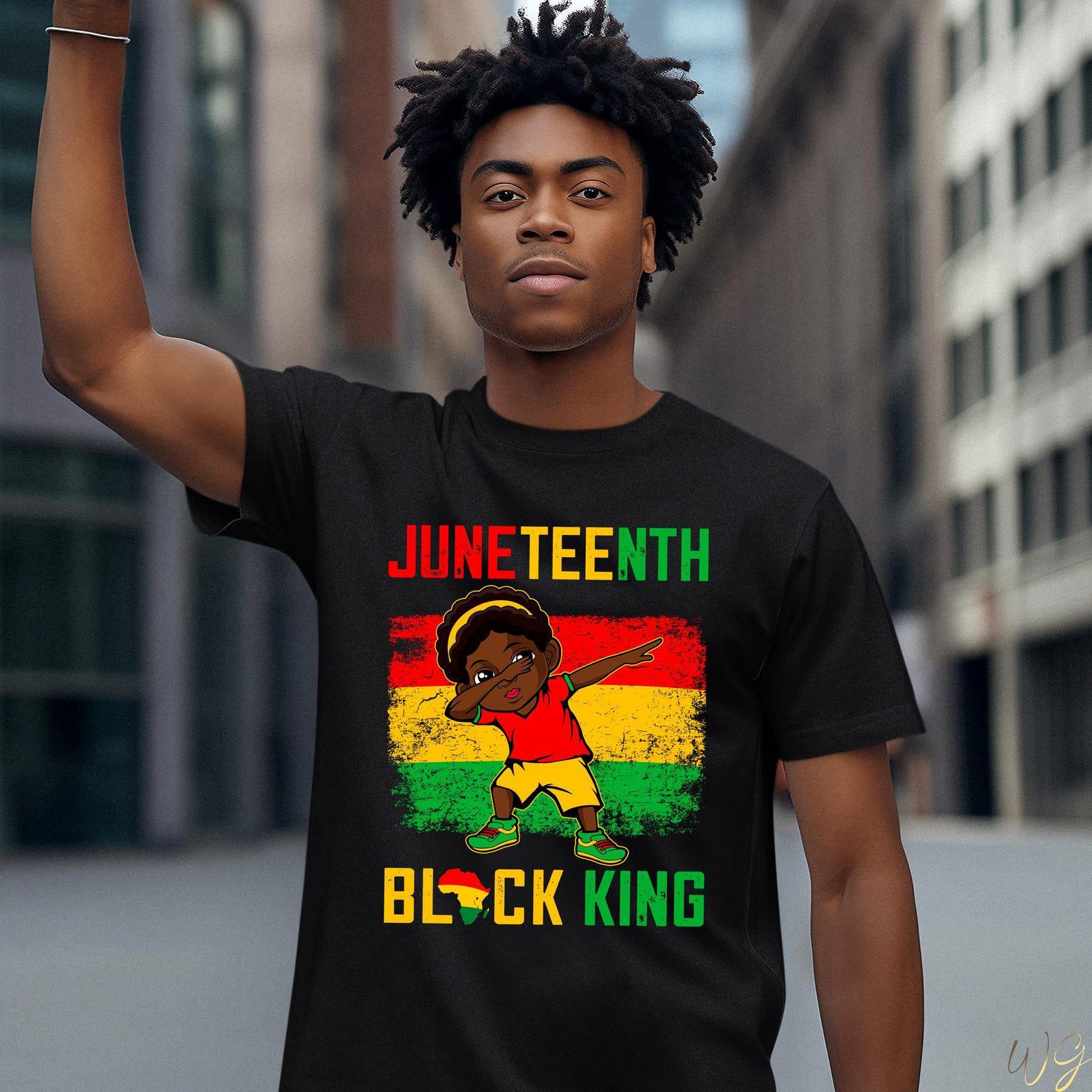 Juneteenth Black King Dabbing Graphic Youth and Adult Shirt, African American Pride Freedom Day Celebration Gift