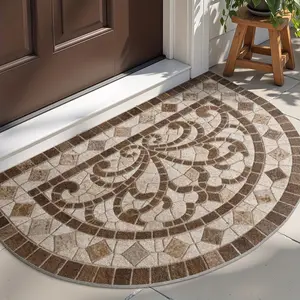 1pc DAJIANG Half-Round Door Mat Mat - Non-Slip Stony Entry, Low-Profile Indoor/Outdoor Durable Decorative Mat with Stone Block Design for front Door, Patio, Hallway - Easy Hand Washable (for example "door step") Indoor Outdoor Rug