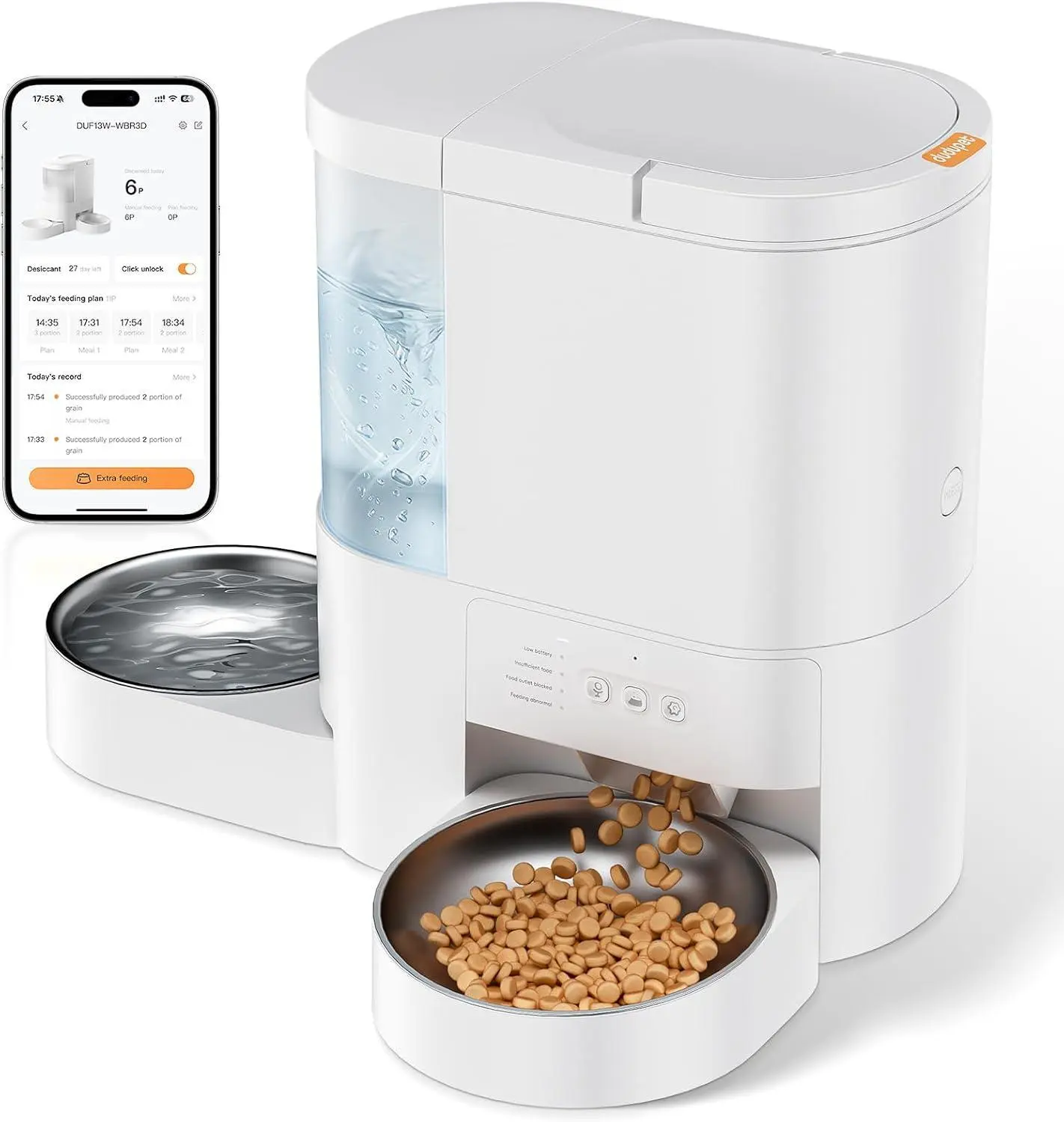Automatic Cat Feeder and Water, 5G WiFi App Control Cat Dry Food Dispenser | 2-in-1 Auto Cat Feeder, 10s Voice Recording, 4L Food & 3L Gravity Waterer, 10 Meal 1-15 Portion Programmable for Multiple Pet