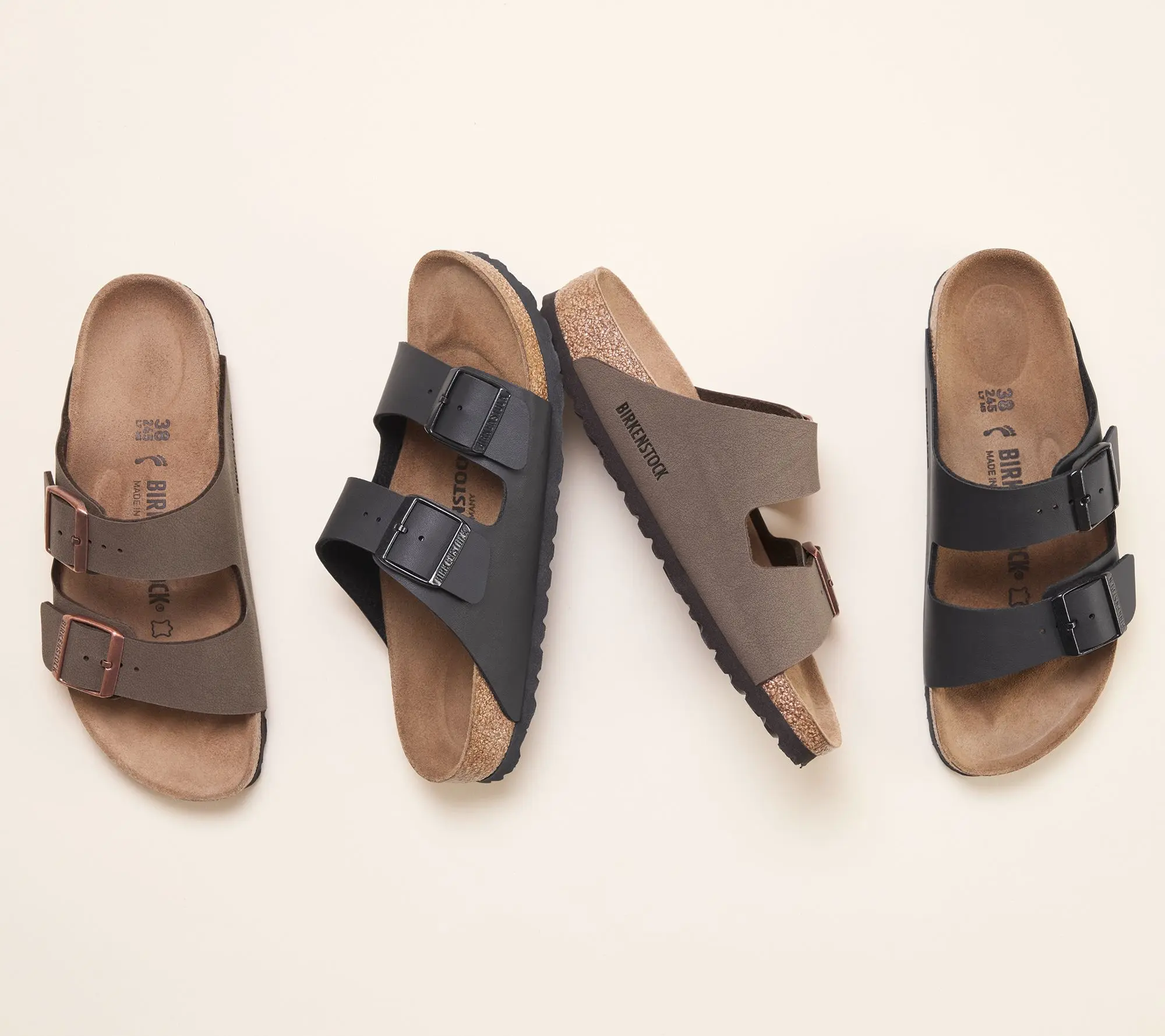 Birkenstock Brown Double-Strap Slide Sandal Amazon.com | Birkenstock Arizona Soft Footbed Taupe Suede  main image 4