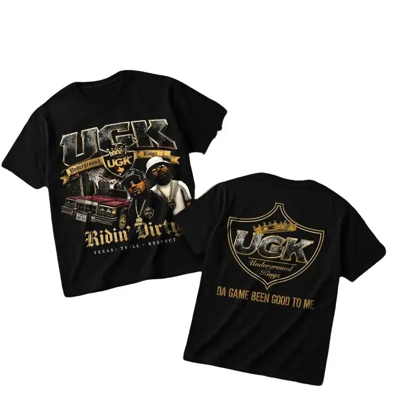 UGK Ridin' Dirty Heavy Cotton Unisex Graphic T-Shirt Hoodie Houston Rap Underground Kingz Pimp C Bun B Texas Screwed Up Click DJ Screw 713 Crewneck Tee, Vintage Streetwear Graphic T-Shirt Direct To Garment Breathable Print