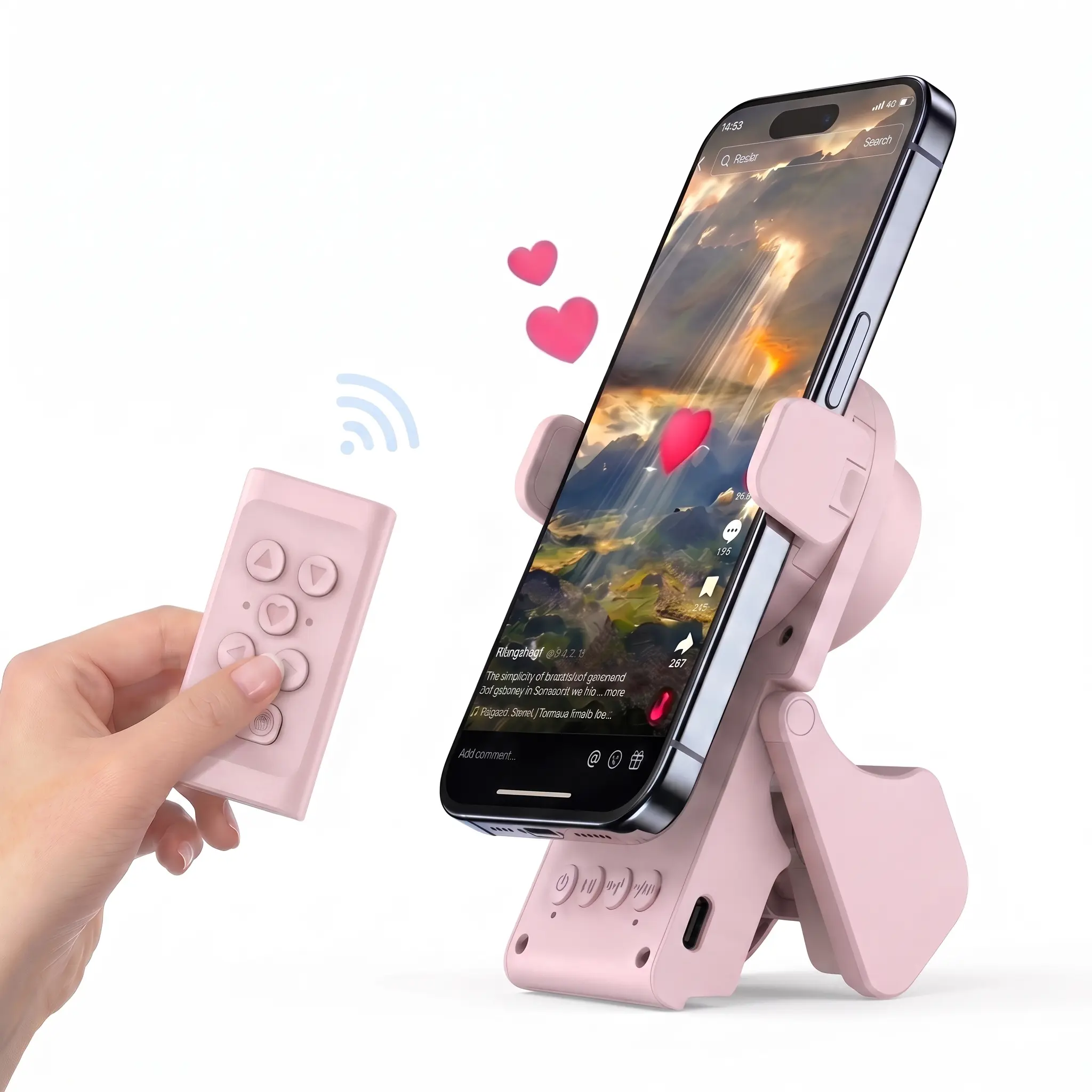 5-in-1 TikTok Remote Control with Foldable Phone Stand | Wireless Page Turner & Bluetooth Camera Shutter, Portable Phone Video Recording Accessory
