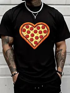 Unisex 100% Cotton Pizza Heart Cute Valentine’s Day Funny Heart-Shaped Pizza T-Shirt - 2026 Valentine’s Day Printed Short Sleeve Tee Top