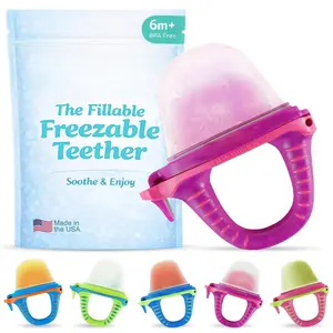 Fillable Freezable Teethers for Babies - Breastmilk Teether with Spill-Proof Sippy Slits – Teething Popsicle for Baby, Liquids & Purées, Cooling Teething Relief Feeder Pacifier - Fuchsia