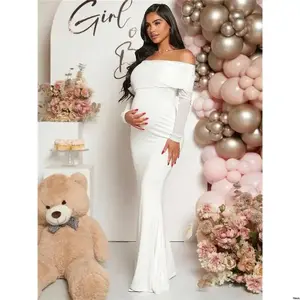 Shower Baby Evening Mermaid Shoulder - Off Ruched Maternity Loomaby Elegant Dress For Party(Sheets)