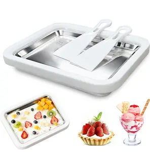 RROETXI Instant Rolling Ice Cream Maker - Stainless Steel Pans, Hand Washable, Food-Grade, No Electricity Required, Kitchen Gadgets for Frozen Yogurt, Home Use, Summer Vibes