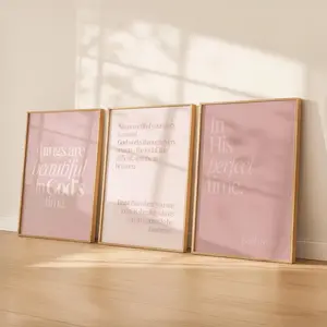 Blush Christian Wall Art Set of 3 Prints, God’s Timing Bible Verse Print, Pink Bedroom Decor, Isaiah 60:22 Wall Art, Faith Poster, Unframed