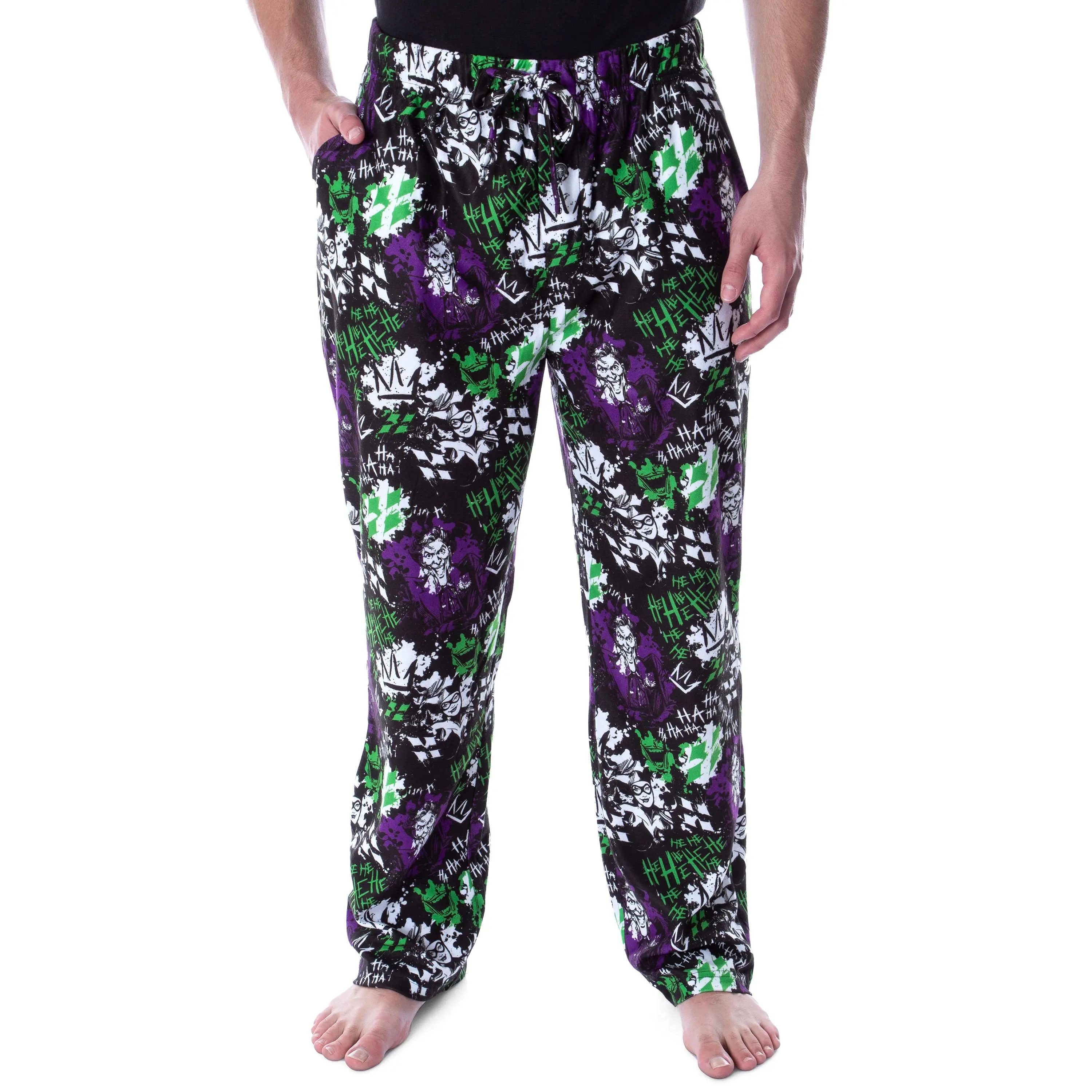 Warner Bros DC Comics Men's Classic Joker & Harley Quinn Splatter Pajama Pants, Soft Stretch Polyester Lounge Nightwear with Pockets, Fabric, Menswear
