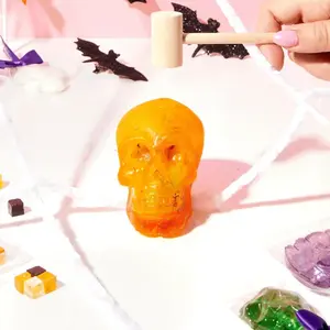 Hollow Hard Candy Skull filled with Gummy Worms - Orange Flavor