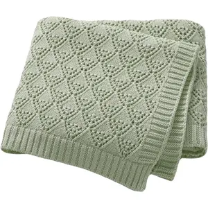 Cotton Cellular Baby Blanket Knitted Swaddle Crib Nursery Receiving Blankets for Newborn Boy Girl 40 x 30 Inch Green