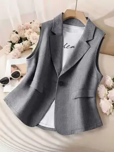 Women's Vest Jacket Summer Casual Outerwear, Stylish Ladies' Solid Fitted Waistcoat for Everyday Wear, Comfortable and Trendy Design