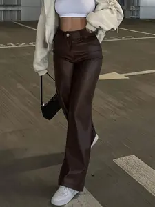 High Waist PU Leather Wide Leg Pants, Stylish and Comfortable, Perfect for Casual and Formal Wear, Women's Fashion Bottoms