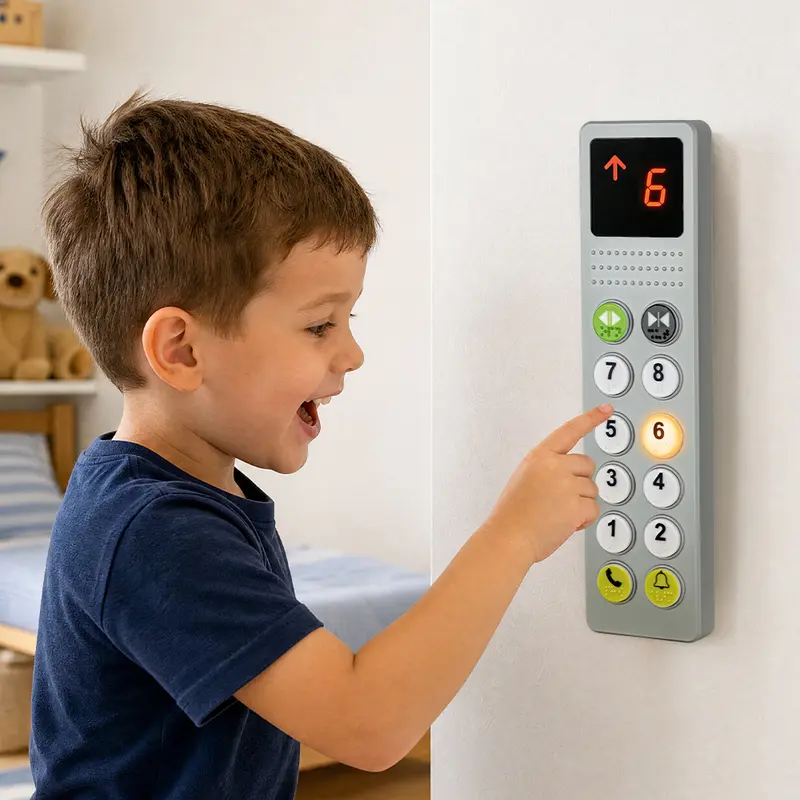 Realistic Elevator Activity Panel Busy Board Toy - Travel Educational Tool for Toddlers+, 3-4 Years with Sounds, Floor Buttons, Digital-Style Floor Display, Button-Pressing Play, Number Recognition, Playful Learning, Hand-Eye Coordination Enhancement