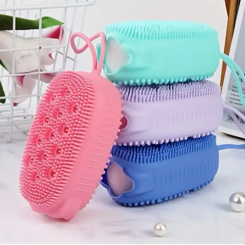 Silicone Bear Bath Brush with Soap Storage + Bath Glove – Exfoliating Scrubber for Kids & Adults – Gentle Skin Cleaner and Scalp Massager