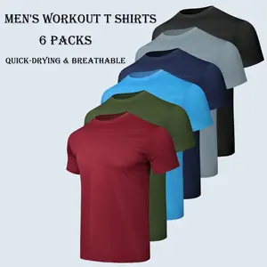 6 Pack Men's Workout T Shirts Solid Casual Sports T Shirt Crew Neck Short Sleeve Gym Tops Summer Quick Drying Outdoor Gym Training Clothes Breathable Compression Short Sleeve T-Shirts For Football Gym Running Basketball Sports