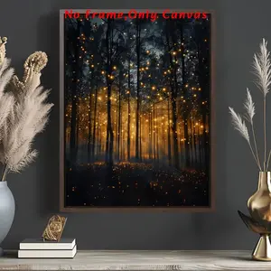 Magic Forest Magical Luminous Firefly Pattern Canvas Painting, 1 Count Wall Art Painting, Wall Decor for Home Living Room Bedroom