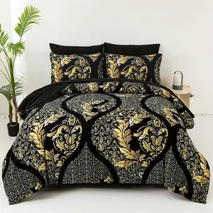 7 Pieces Leaves Queen King Size Comforter Set Geometric Wave Bed in A Bag Bohemian Water Ripple Pattern Bedding Sheet Set Pillowcases for All Season Boho Bed Set Bedsheet Sets