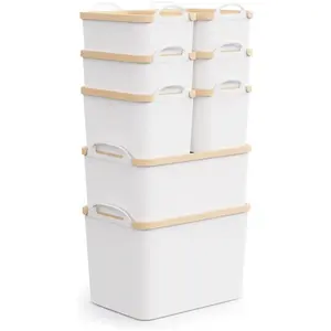 8 Packs Plastic Storage Bins with Lids Storage Organizing Containers Decorative Storage Boxes with Lids for Shelves Closet Desktop Playroom Classroom Office DrawersWhite