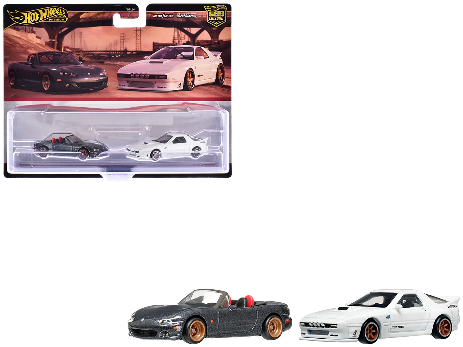 Mazda Mazdaspeed Miata Gray Metallic and Mazda RX7 FC Pandem White "Car Culture" Set of 2 Cars Die Cast Model Cars by Hot Wheels