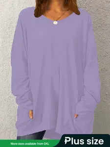 Women's Plus Size Fitted Long Sleeve Knit Top, Casual Fall & Winter Fashion, European Style Ladies Clothing, Comfortable Daily Wear, Knitwear