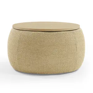 25.5" Round Upholstered Storage Ottoman - 2-in-1 Multifunctional Stool, Footstool with Storage, MDF Top, Eucalyptus Wood Frame, 250 Lbs Capacity, No-Assembly Living Room Decor Indoor Furniture