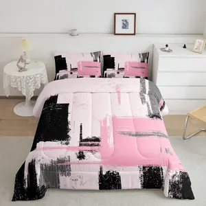 Abstract Comforter,Modern Abstract Art Comforter Set,Pink Black Pattern Bedding Set Room Decor Twin Full Queen King Size Duvet Set with Pillow Cover
