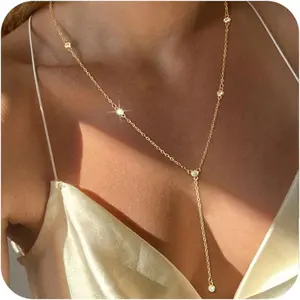 Y-Shape Gold Necklace for Women, 14K Gold Plated Minimalist Pendant Chain, Elegant Jewelry, Perfect Gift for Valentine's Day, Mother's Day, Anniversary, Simple & Stylish Necklace for Her, Thoughtful Gift for Women