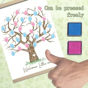 Gender Reveal Fingerprint Tree Canvas Guest Books, Baby Shower Decorations, Gender Reveal Party Decorations Gifts Ideas, Baby Shower Party Supplies, Thumbprint Hanging Paintings(12x15in)