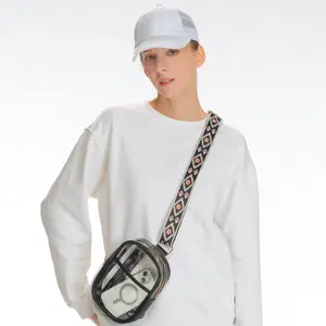 C.C Boho Athletic Basic Clear Bag with Graphic Aztec Strap - Multi-Function Belt Bag, Edgy, Hand Wash fanny pack crossbody  women anti  pickpocket