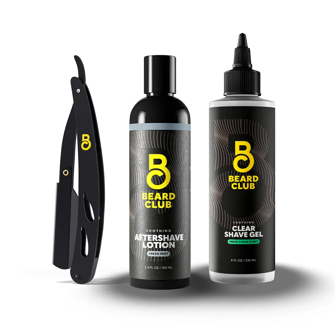 Close Shave Kit with Straight Edge Razor, Aftershave Lotion and Clear Shave Gel Close Shave Kit with Straight Edge Razor, Aftershave Lotion and Clear Shave Gel