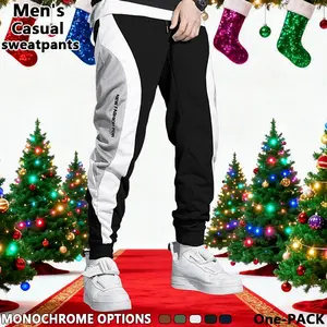 Men's Regular Fit  Splicing color Drawstring Waist Sweatpants, Casual Pocket Design Pants for Fall & Winter, Men's Trousers for Daily Wear