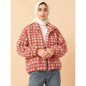 Women's Fall Winter Plaid Stand Collar Coat, Fashion Casual Two-Tone Jacket, Long Sleeve Loose-Fitting Outerwear for Cold Weather