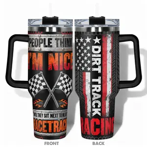 1pc Stainless Steel Cup 40oz/30oz/22oz/20oz/14oz Water Bottle, Drinkware Tumbler, Funny Design With Dirt Track Racing Tire American Flag Double-layer insulation Leakproof Large Capacity, Needed for Gym, Hiking, Travel Ideal Birthd