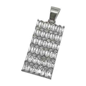 Baguette CZ Bling Bling Rhodium Dog Tag