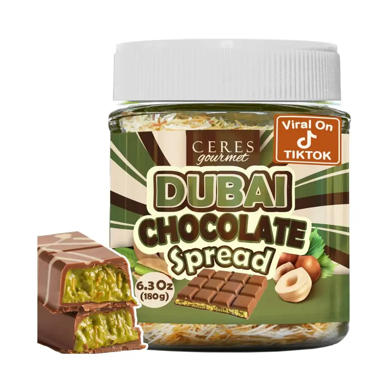 Dubai Chocolate Spread – 6.35 oz Jar with Pistachio, Kataifi & Gourmet Dubai Chocolate Filling for Pancakes, Breakfast, Snacks, and Desserts