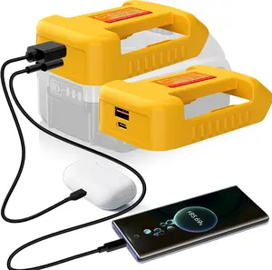 2 Pack USB Charger Adapter for Dewalt 20V 60V MAX FLEXVOLT Battery, Battery Holder with USB‑A& USB‑C PD Fast Charge Ports, Portable Belt Clip Power Adapter for Job Site Outdoor(Adapt Only)